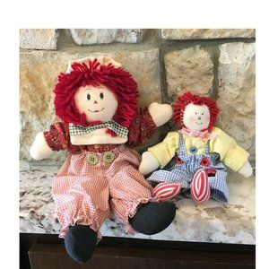 Pair Lot of 2 Raggedy Andy Dolls 12" & 8"